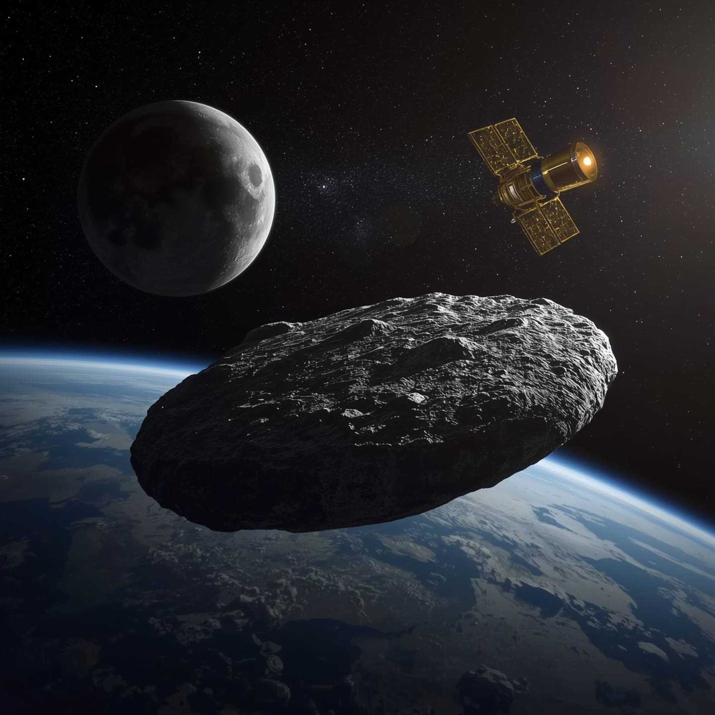 3D rendering of asteroid 2024 YR4 with a flat, disk-like shape